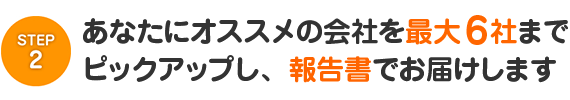 あなたにオススメの会社を最大６社までピックアップし、報告書でお届けします